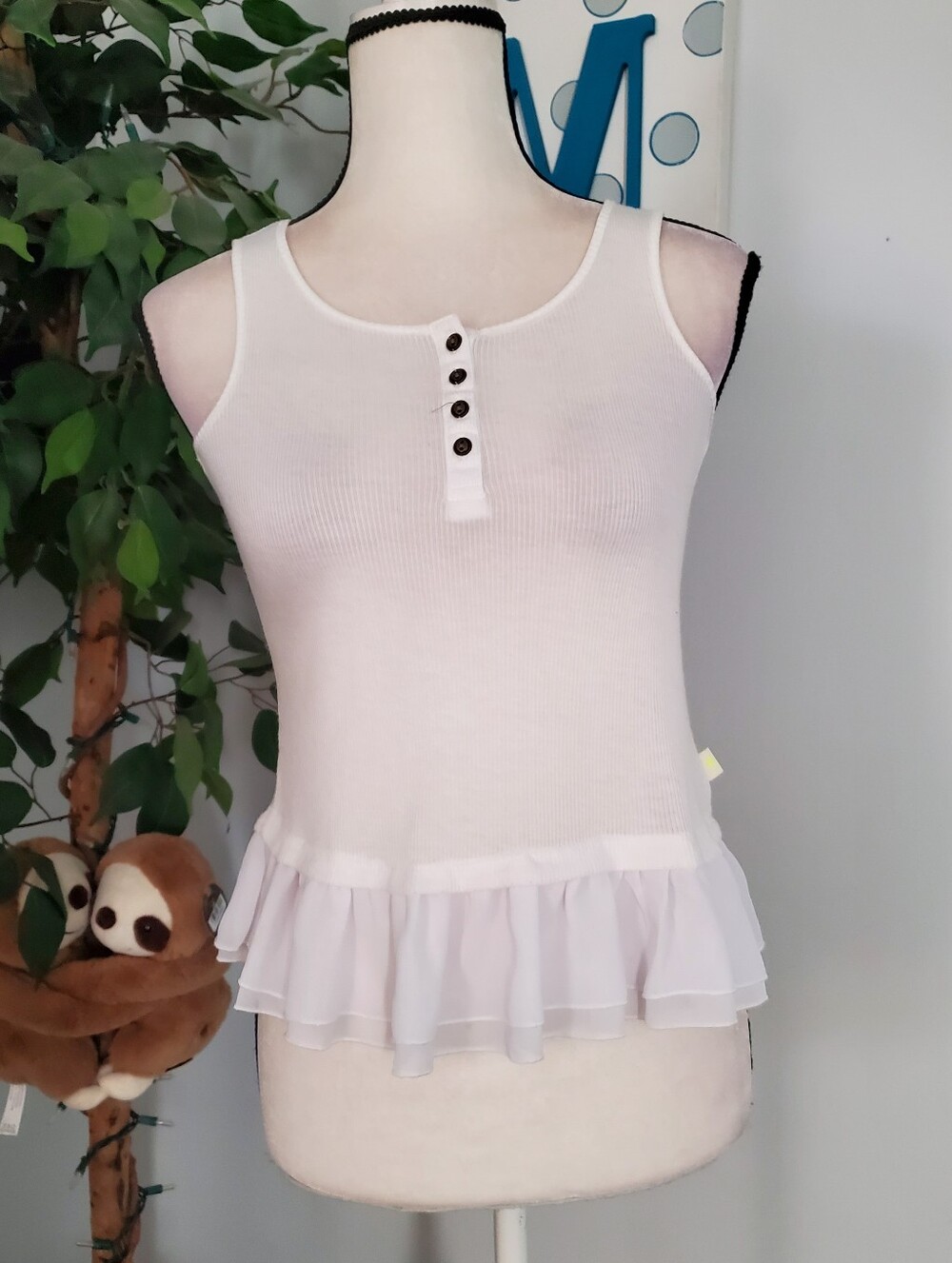 LUCKY BRAND Rib Henley Peplum Tank Top M